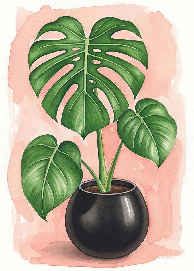 Monstera Plant in Black Pot