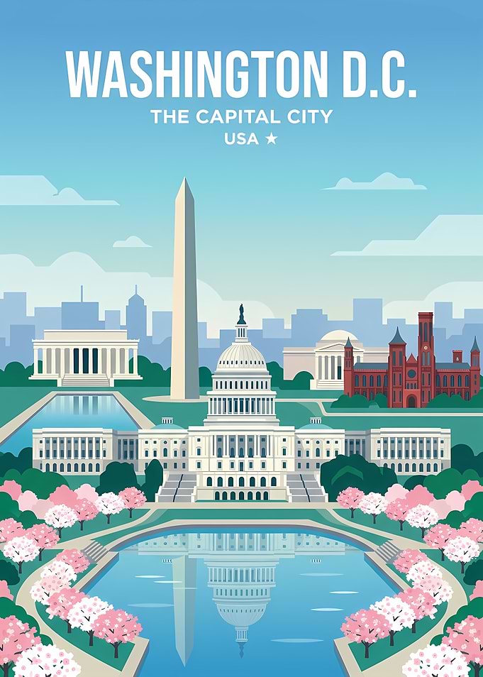 Washington D.C. Skyline with Cherry Blossoms