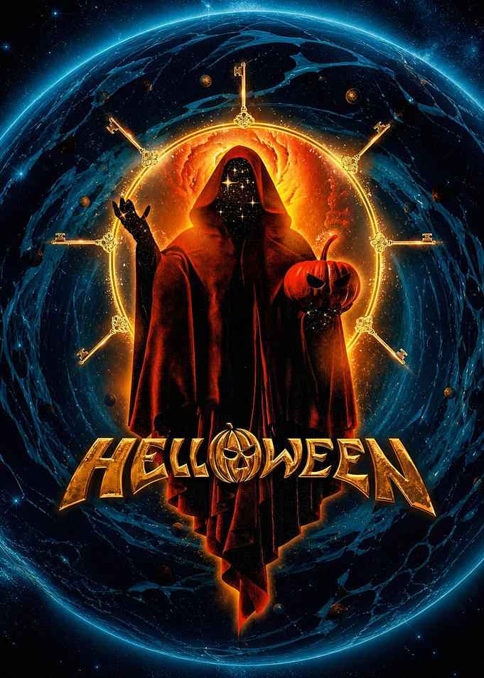 Helloween band logo with cosmic imagery