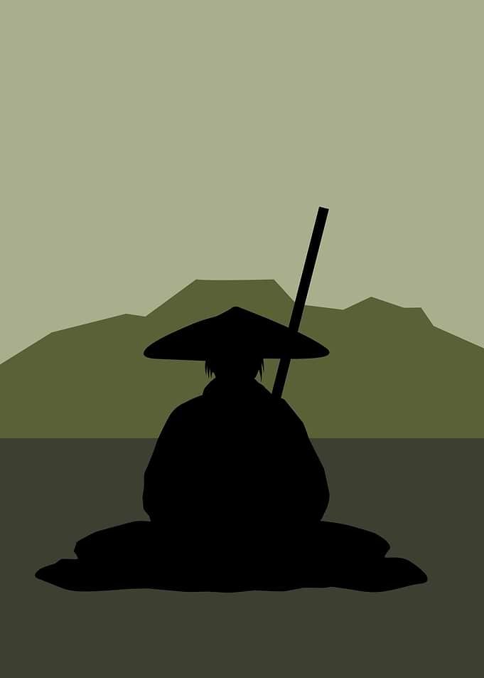Samurai Silhouette with Mountains
