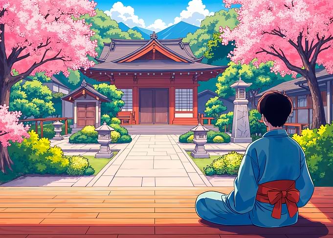 Person Meditating at Japanese Temple
