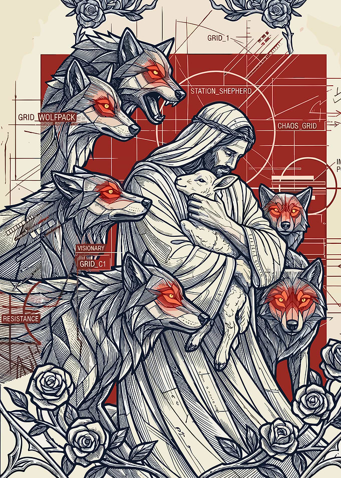 Jesus with Lamb and Wolves