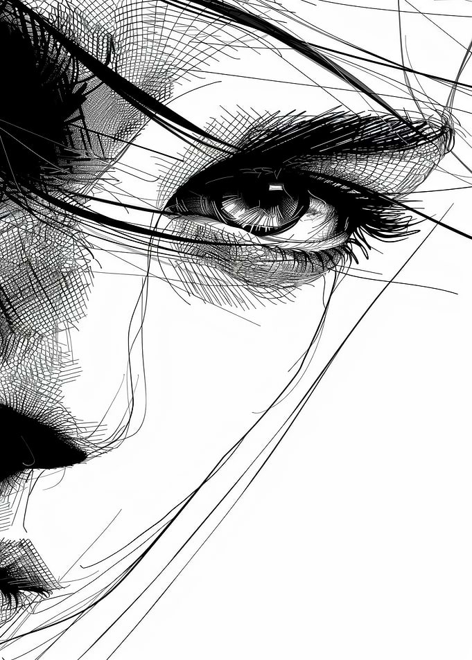 Close-up of a woman's eye and lips