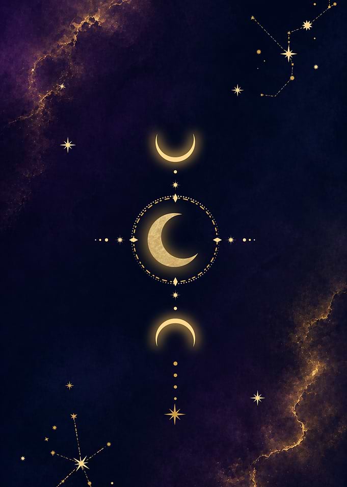 Celestial Moon Phases and Constellations
