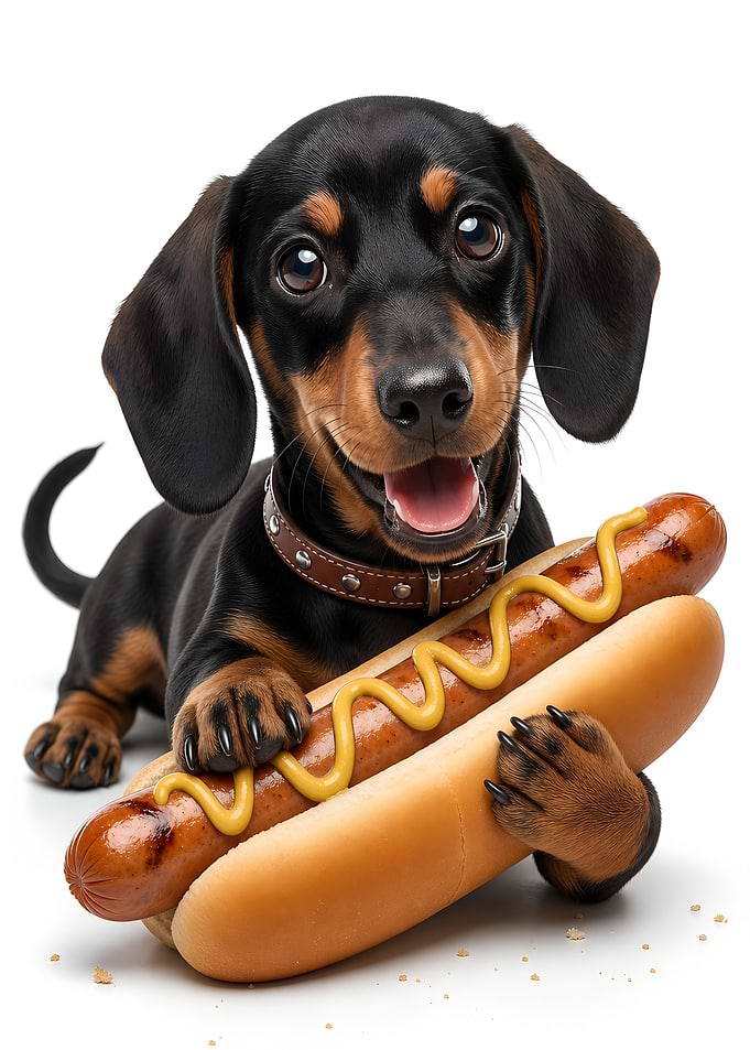 Dachshund Puppy with Hot Dog