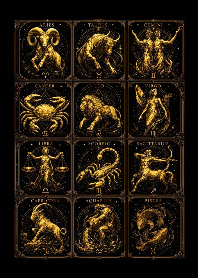 Zodiac Signs Gold Stars Constellation
