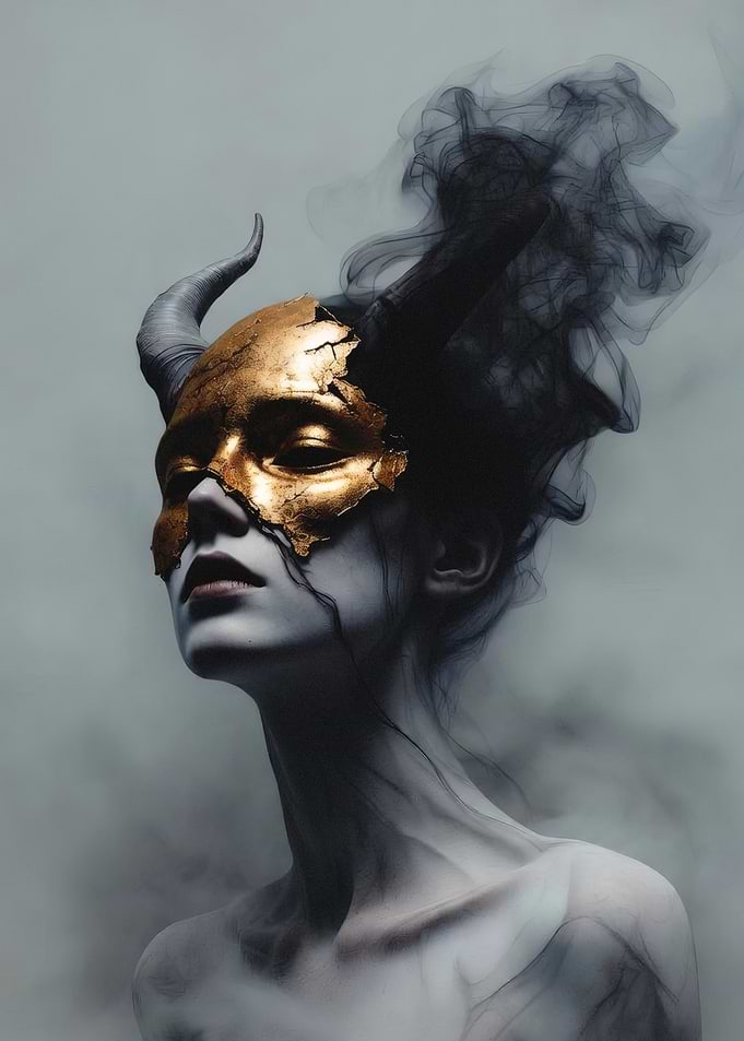 Demonic Figure with Golden Mask