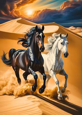 Horses Running Through Desert Dunes