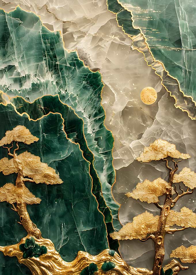 Abstract Jade and Gold Landscape