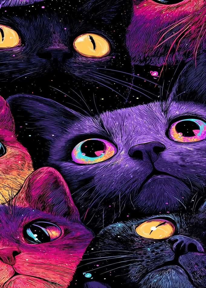Cosmic Cats with Psychedelic Eyes