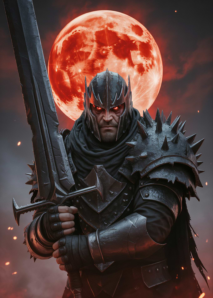 Dark Warrior Under Blood Moon