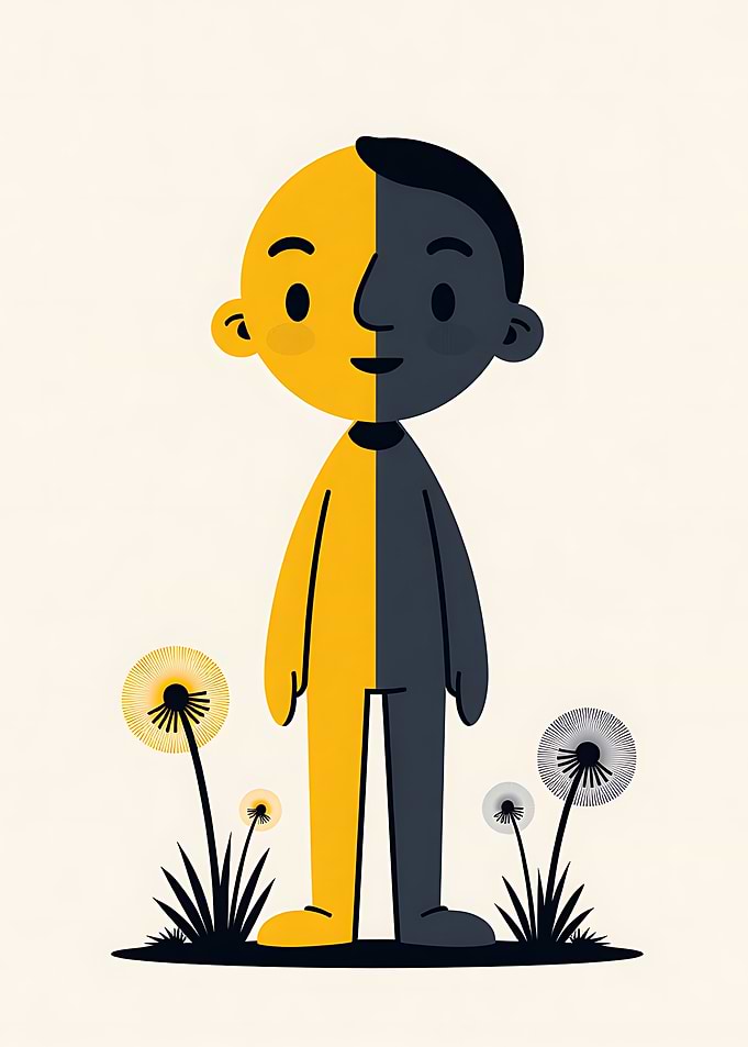 Bicolored Character with Dandelions