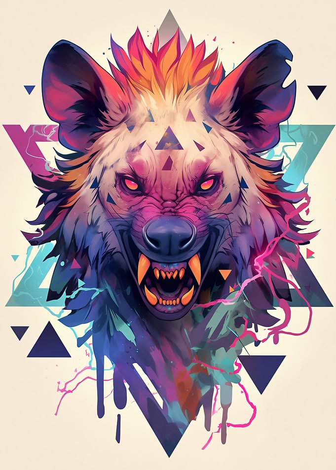 Aggressive Hyena with Geometric Patterns