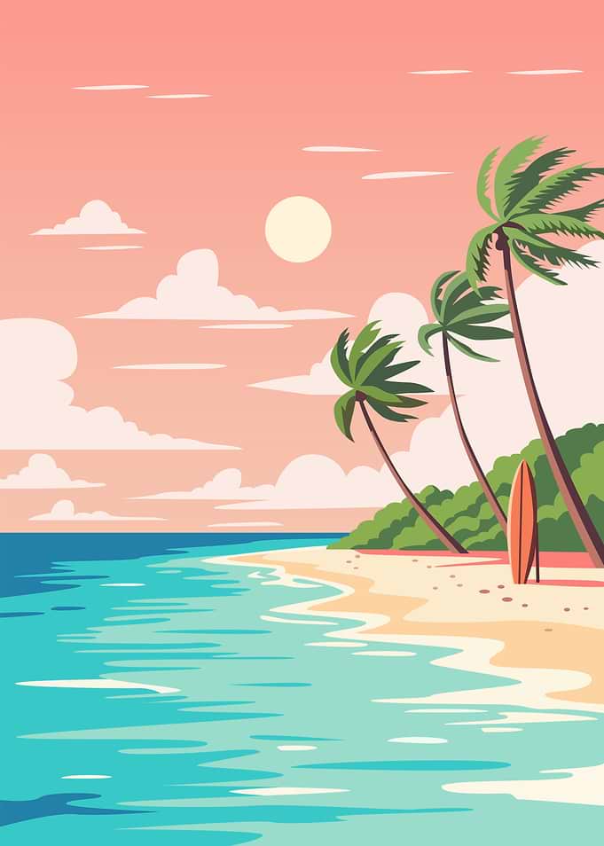 Tropical Beach Sunset with Palm Trees
