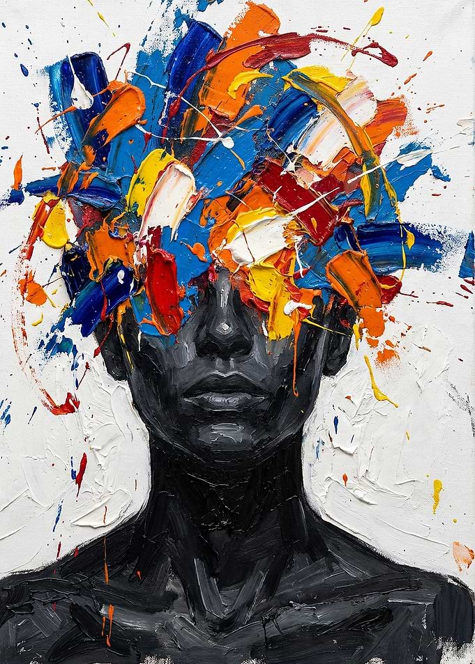 Exploding Mind Silhouette, Neo Expressionist Abstract Portrait
