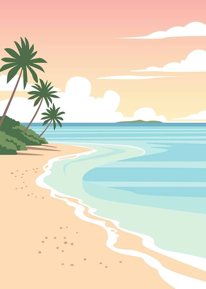 Tropical Beach Sunset with Palm Trees