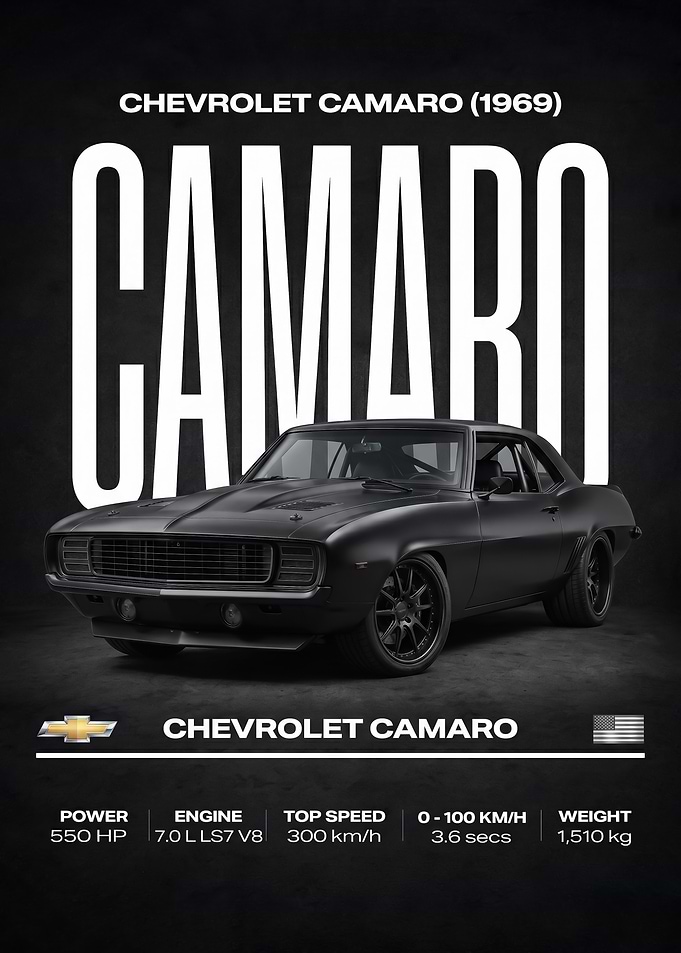 matte black 1969 Chevrolet Camaro Poster