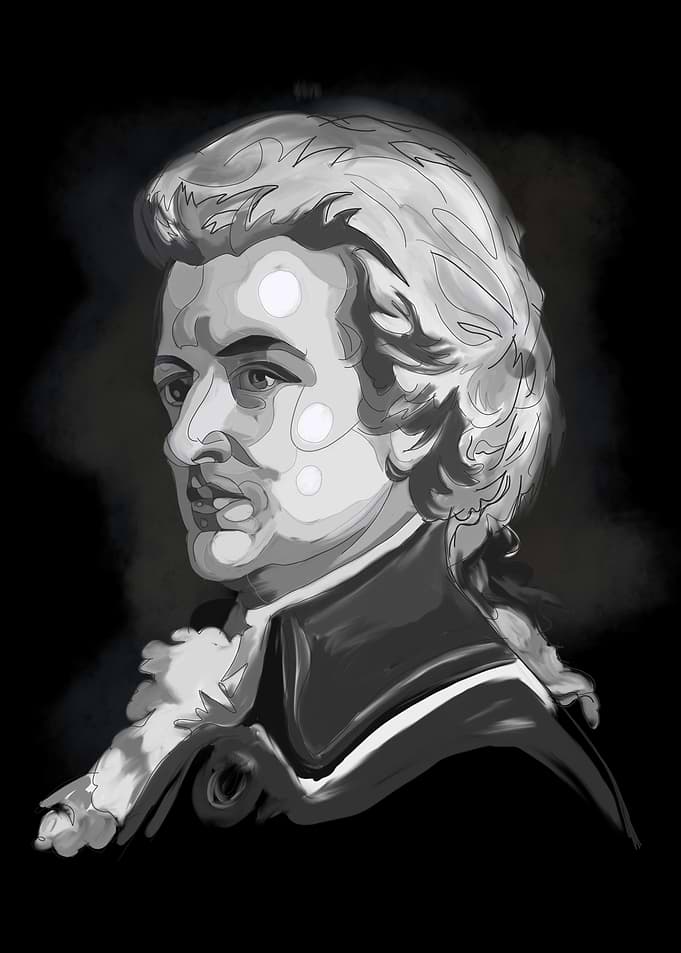 Monochromatic Portrait of Wolfgang Amadeus Mozart