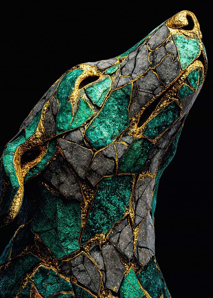 Emerald Gold Kintsugi Dog Art