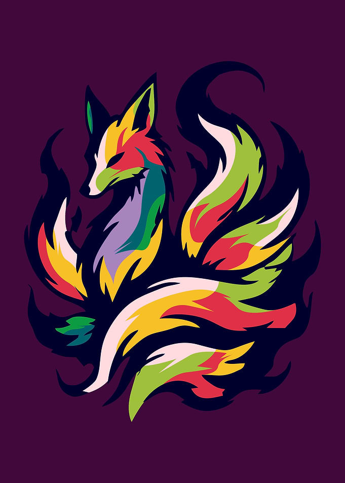 Colorful Kitsune Fox Illustration