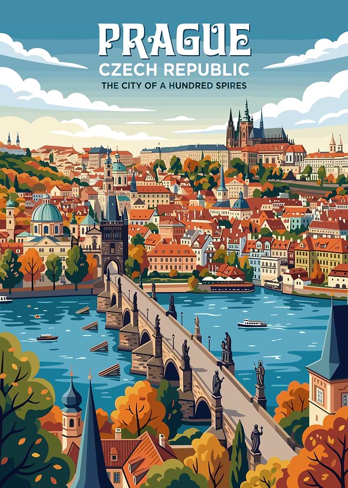 Prague Cityscape with Charles Bridge