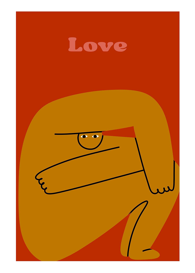 Love text with abstract figure