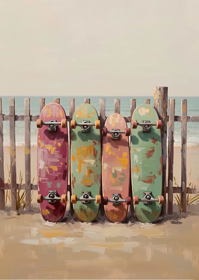 Skateboards by the Beach Fence