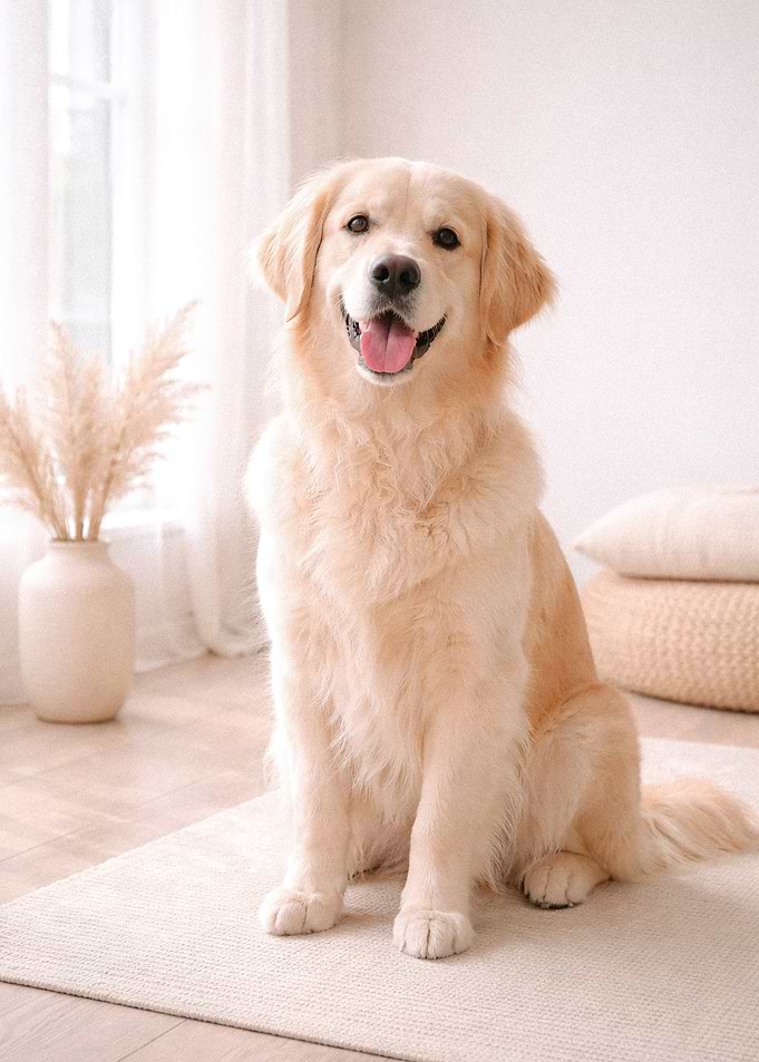Golden Retriever Dog Sitting Indoors