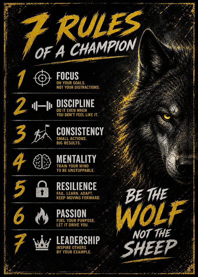 7 Rules of a Champion Wolf Poster