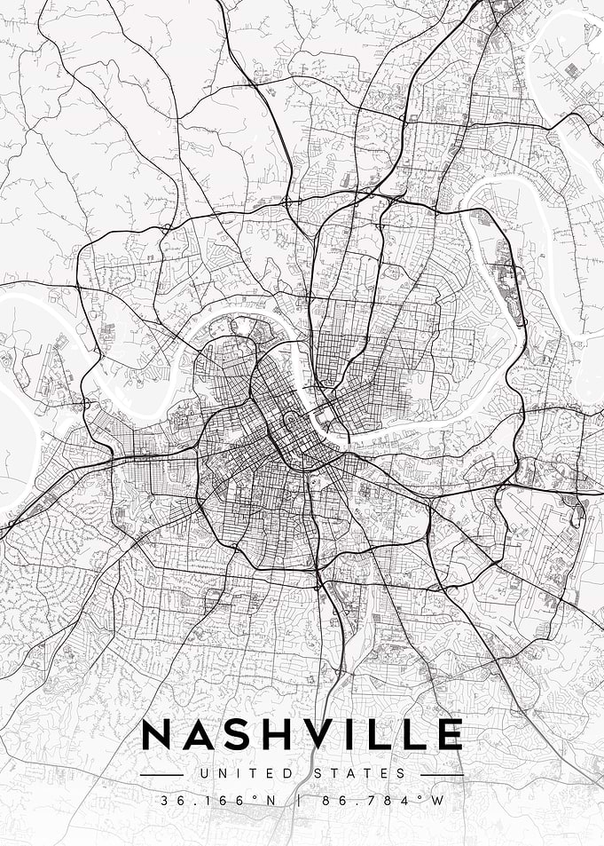 Nashville City Map Minimalist