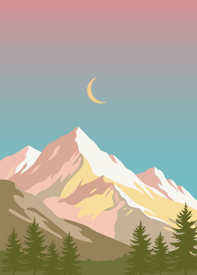 Mountain Landscape with Crescent Moon