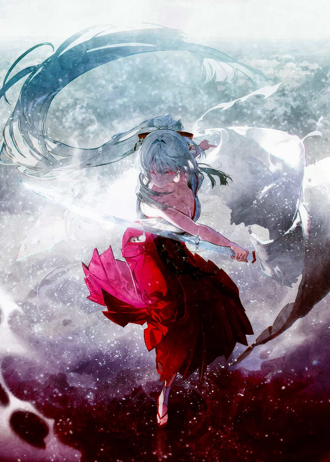 Samurai Woman in Red Kimono
