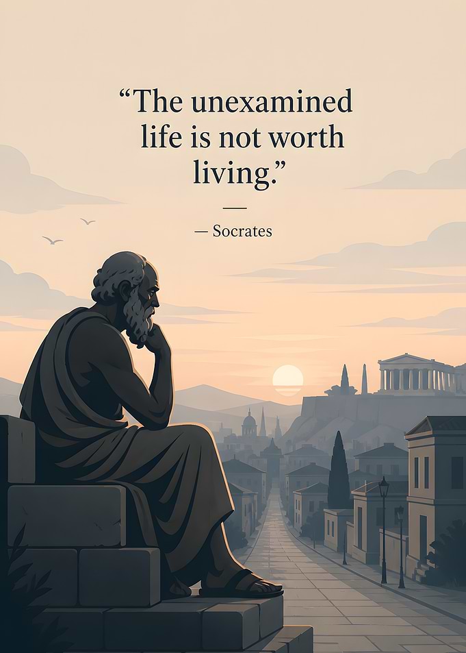 Socrates contemplating life at sunset