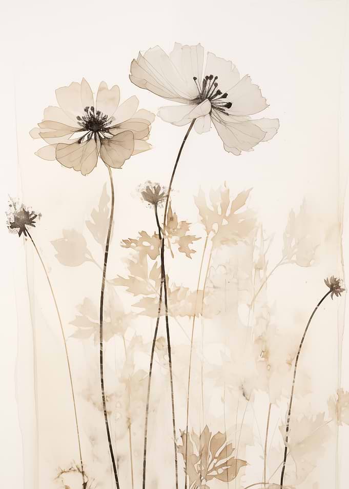 Delicate Sepia Floral Artwork