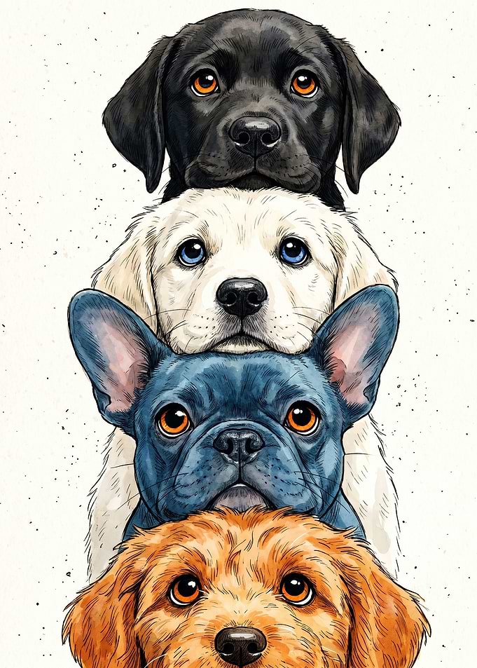 Stack of Adorable Puppies