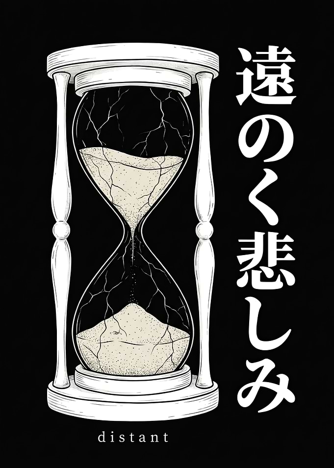 Broken Hourglass with Japanese Text