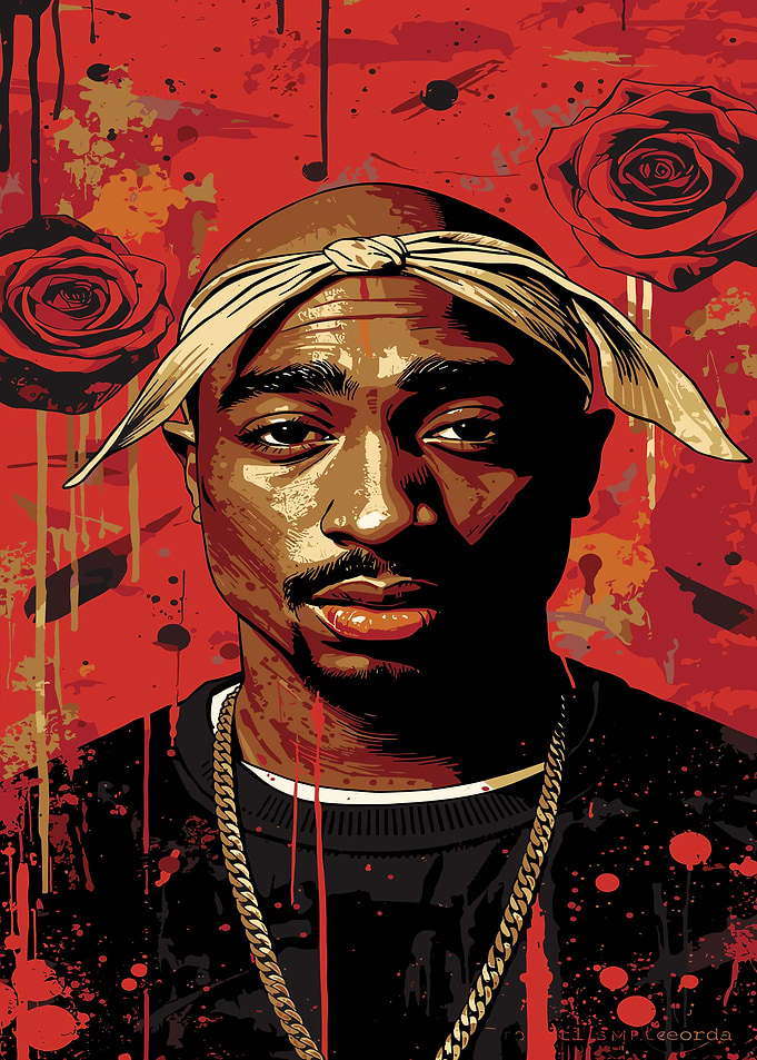 Tupac Shakur Portrait with Roses