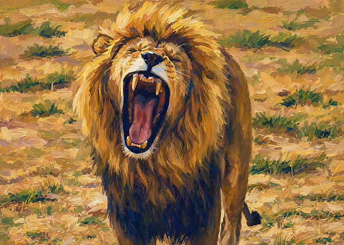 Lion Roaring in the Savannah