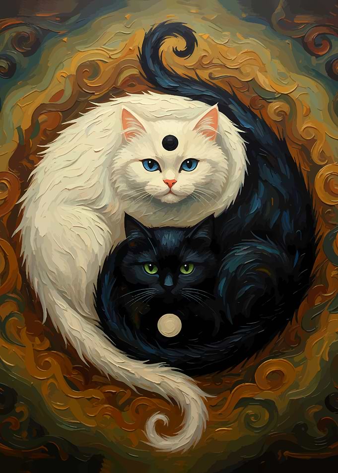 Harmonic Yin Yang Cats Oil Painting