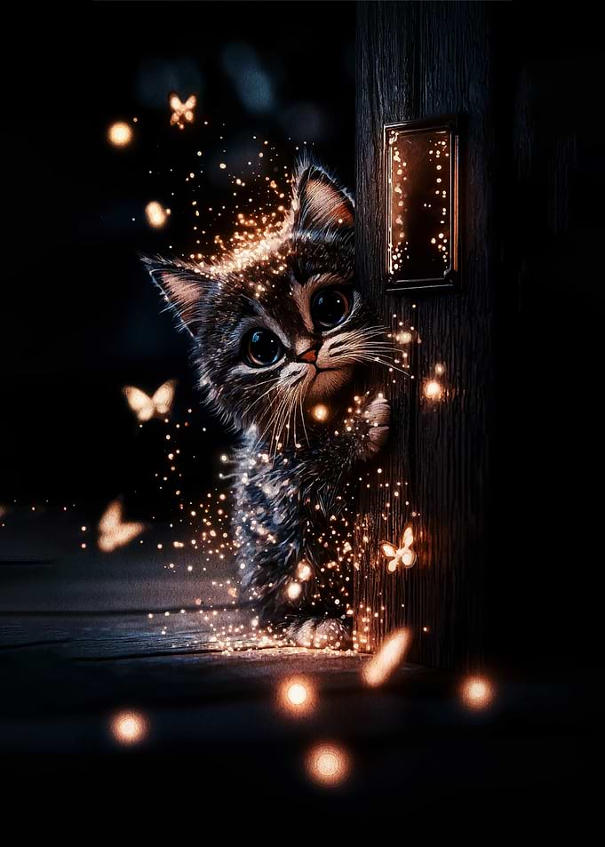Cute kitten with magical sparkles