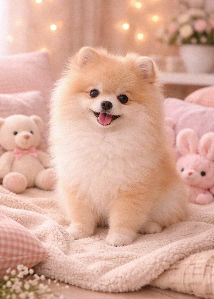 Cute Pomeranian Dog with Toys