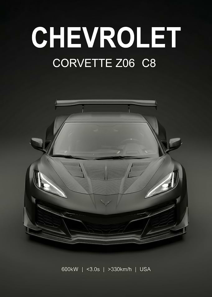 matte balck Chevrolet Corvette Z06 C8 poster