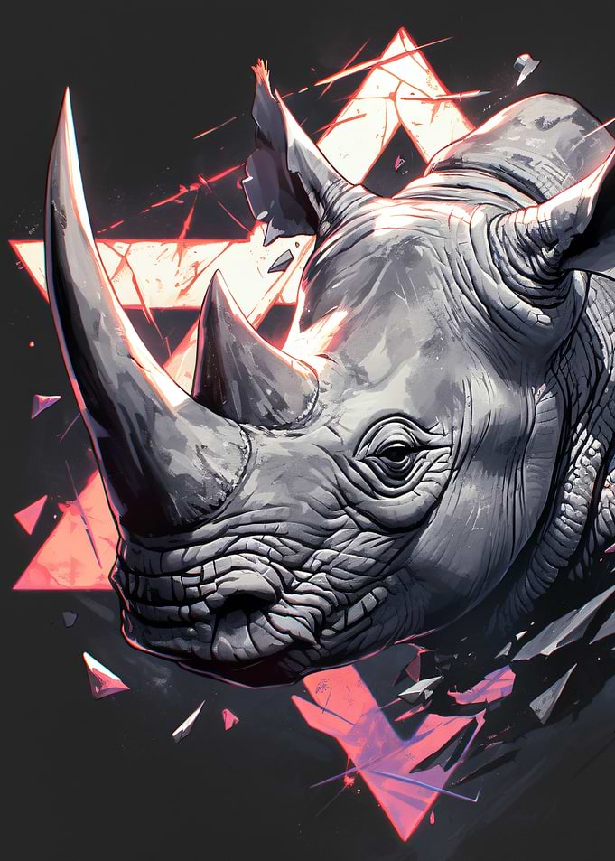 Stylized Rhinoceros Head with Geometric Accents