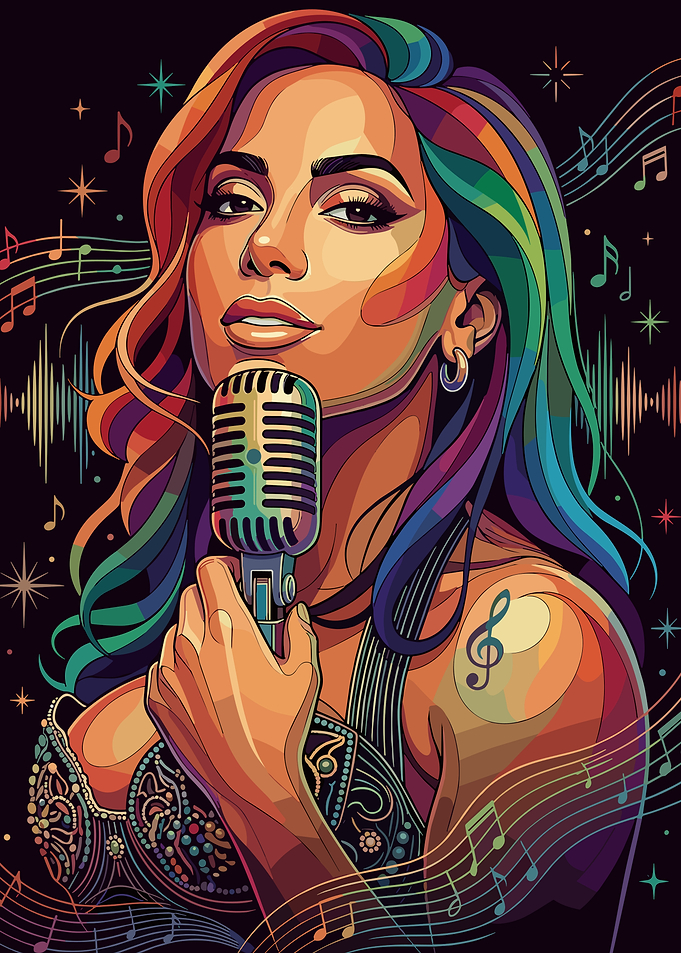 Anitta Singer with Microphone and Music Notes