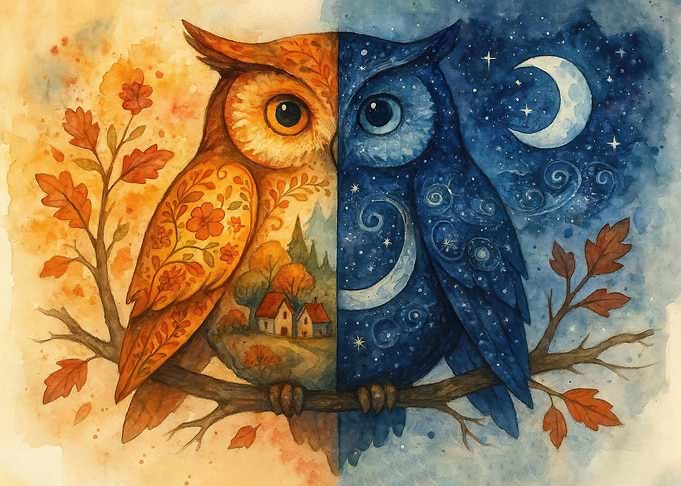 Day and Night Owl Painting