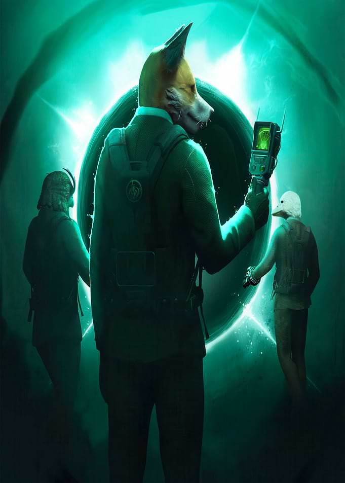 Anthropomorphic Fox Explorer with Portal