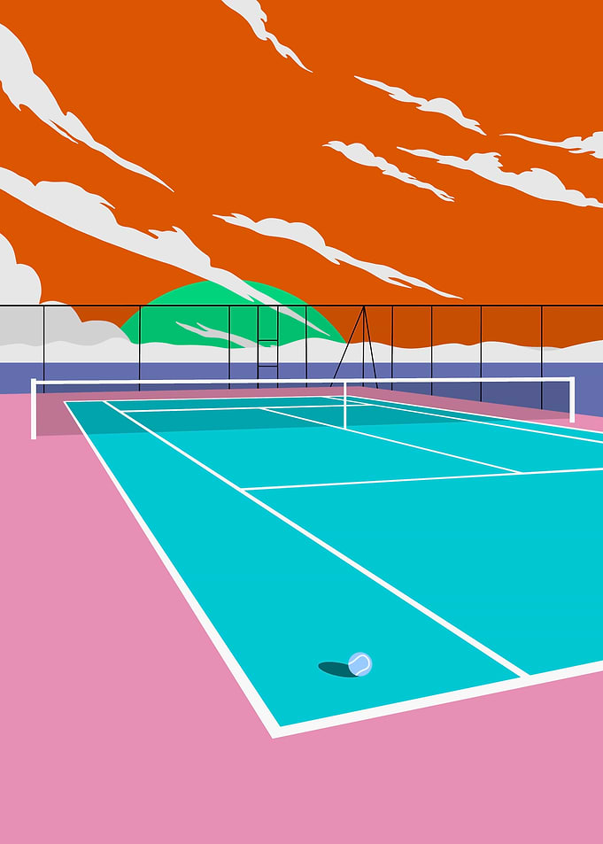 Tennis court at sunset