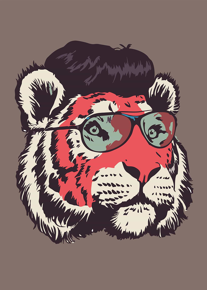 Tiger Wearing Sunglasses with Hair