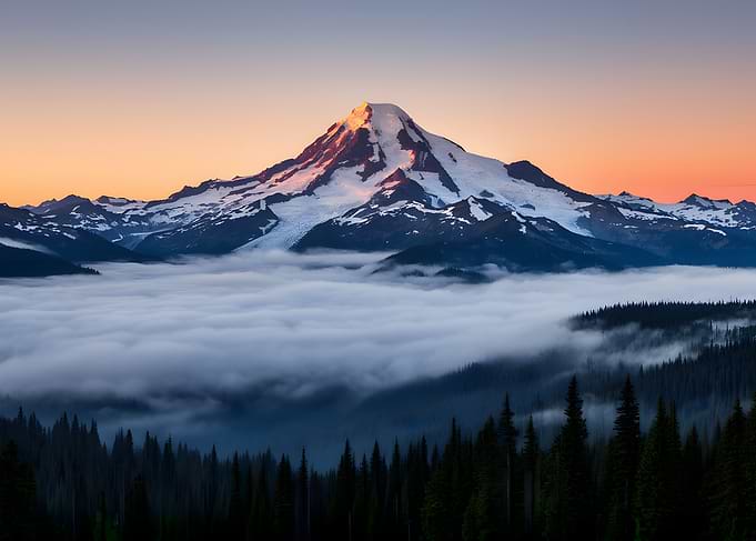 Majestic Mountain Peak Above Clouds at Sunrise