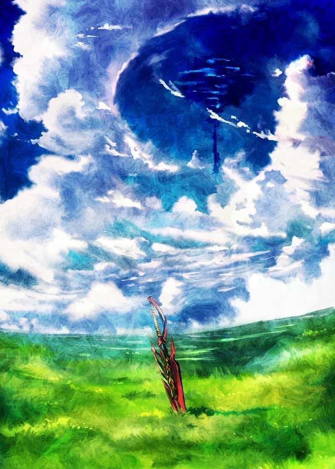 Fantasy Sword in a Grassy Field